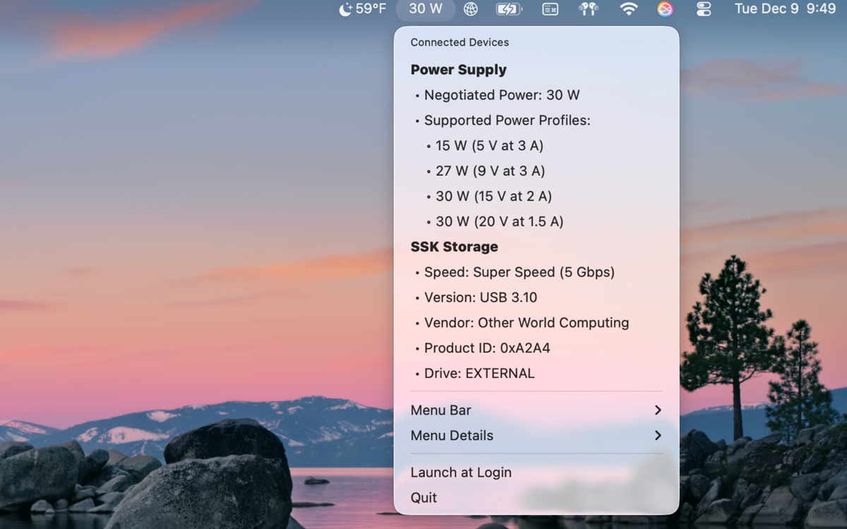 Multiple USB devices listed with their speeds